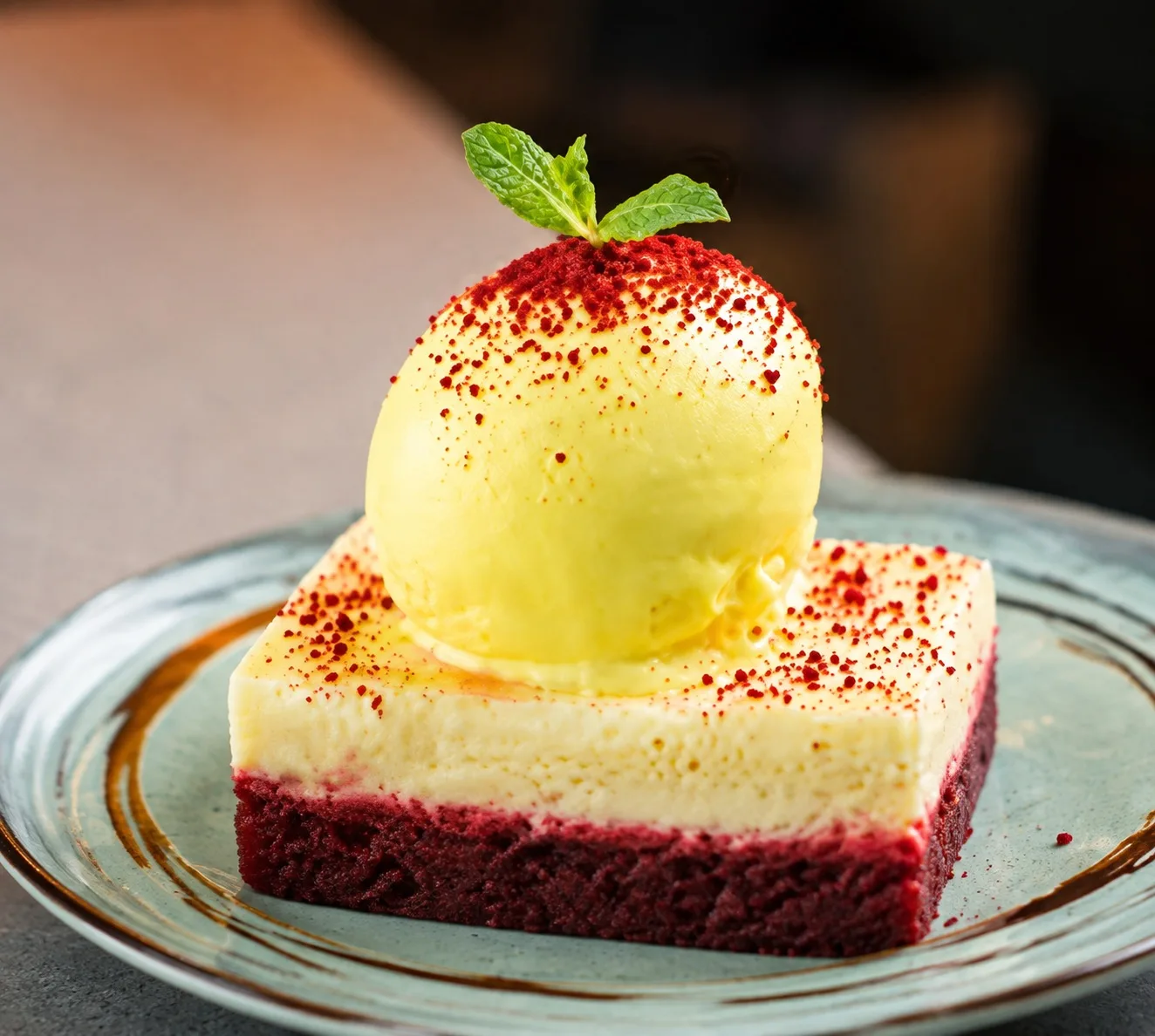 Brownie red velvet con helado